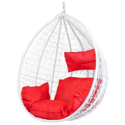 Fotoliu suspendat tip cocon qn 02 alb perne rosii